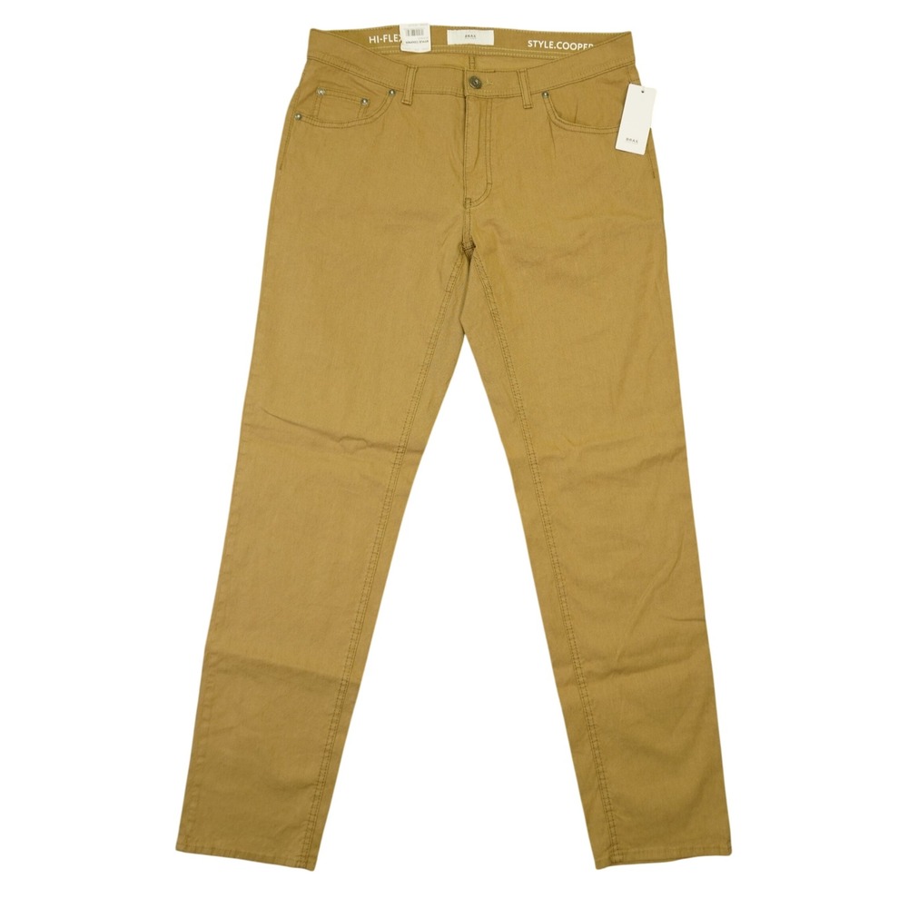 Brax Pants Mens 34x34 Camel Tan Cooper FA Hi-Flex Lino Linen Blend Straight Leg
